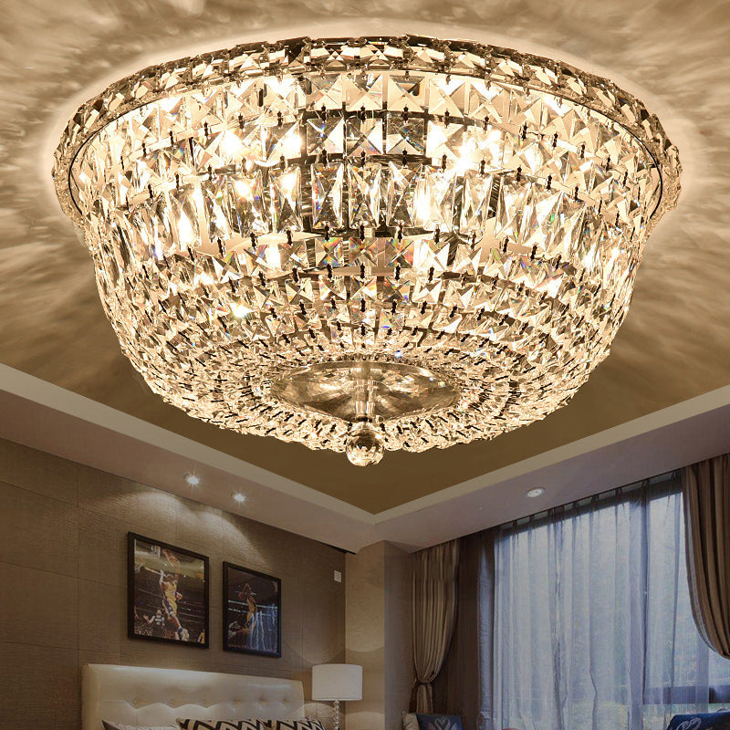 Flush Mount Crystal Prisms Ceiling Light Fixture - Modern Stylish Clear Finish Available In 3 Or 6