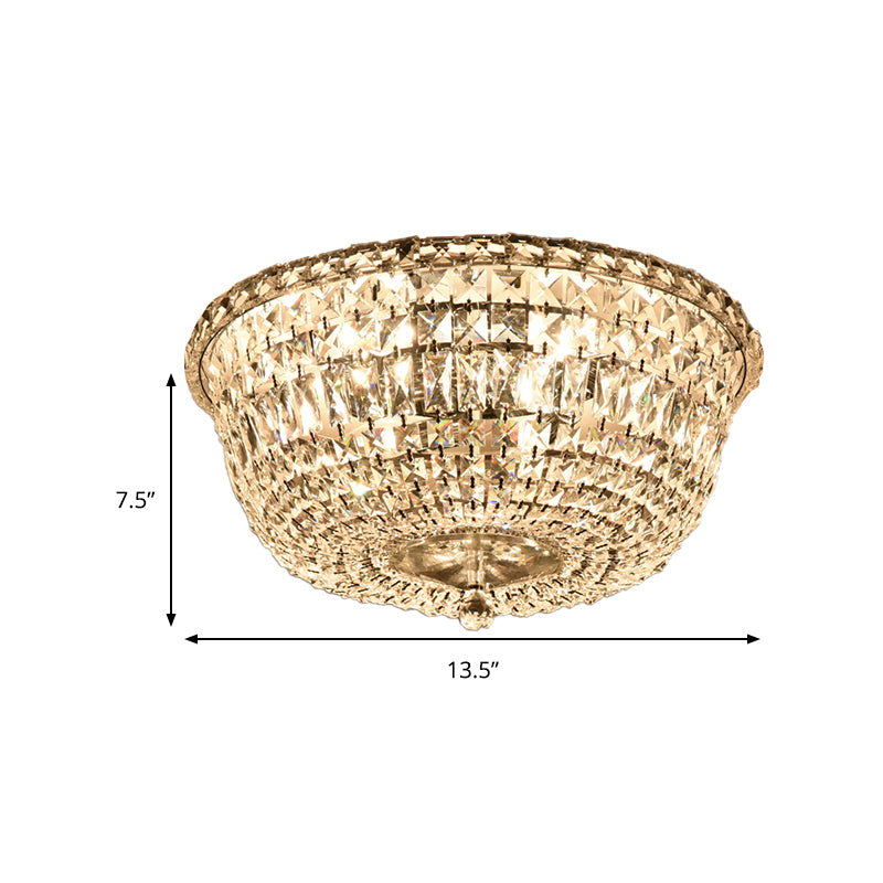 Flush Mount Crystal Prisms Ceiling Light Fixture - Modern Stylish, Clear Finish, Available in 3 or 6 Lights, 14"/19.5" W Bowl Shade