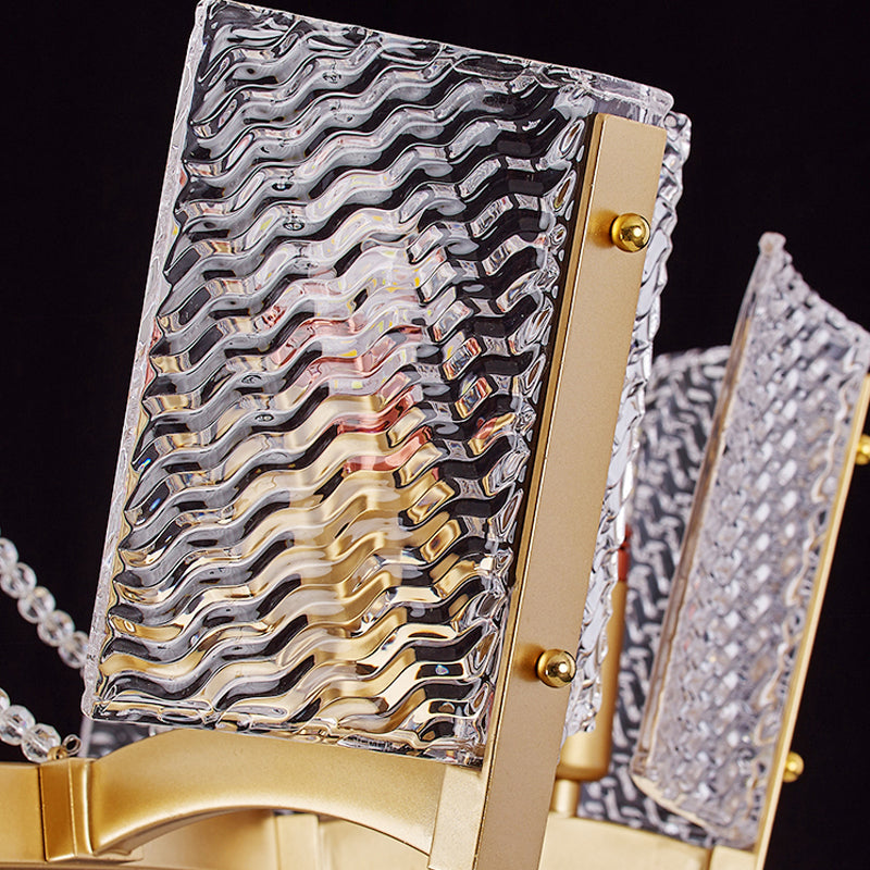 Lustre en cristal Simplicity avec pendentif perlé - Finition laiton, 6/8 têtes - Idéal pour le salon - Abat-jour à panneau inclus