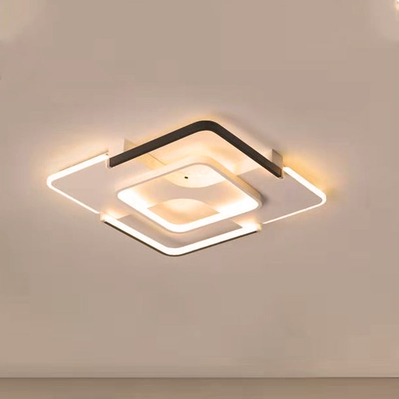 Contemporary Black-White Metal Flush Light for Bedroom Ceiling - 16"/19.5" Wide LED in Warm or White Light