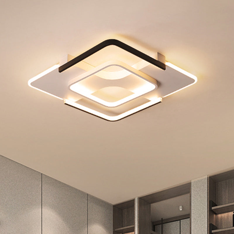 Contemporary Black-White Metal Flush Light for Bedroom Ceiling - 16"/19.5" Wide LED in Warm or White Light