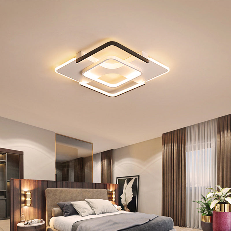 Contemporary Black-White Metal Flush Light for Bedroom Ceiling - 16"/19.5" Wide LED in Warm or White Light