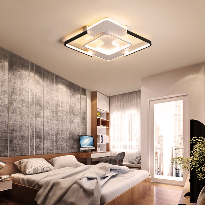 Contemporary Black-White Metal Flush Light for Bedroom Ceiling - 16"/19.5" Wide LED in Warm or White Light