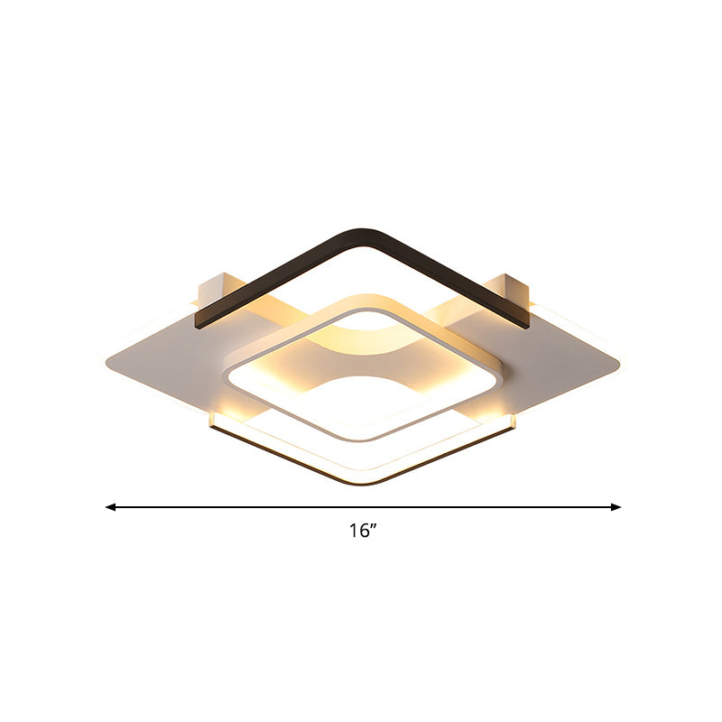 Contemporary Black-White Metal Flush Light for Bedroom Ceiling - 16"/19.5" Wide LED in Warm or White Light