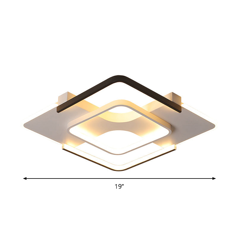 Contemporary Black-White Metal Flush Light for Bedroom Ceiling - 16"/19.5" Wide LED in Warm or White Light
