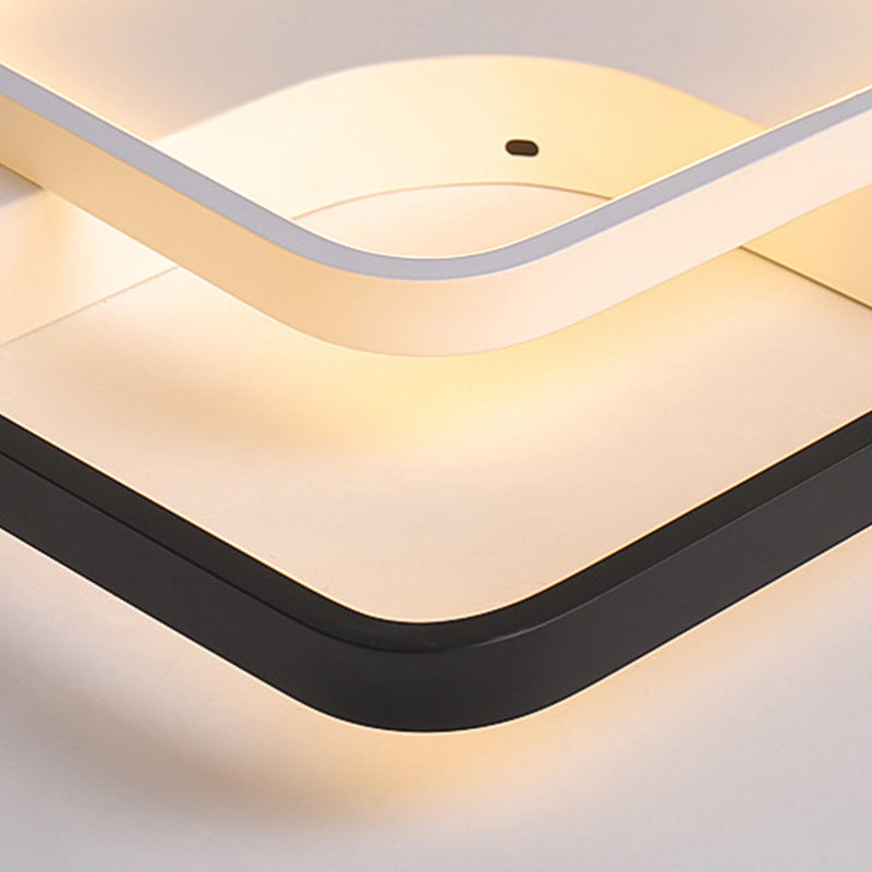 Contemporary Black-White Metal Flush Light for Bedroom Ceiling - 16"/19.5" Wide LED in Warm or White Light