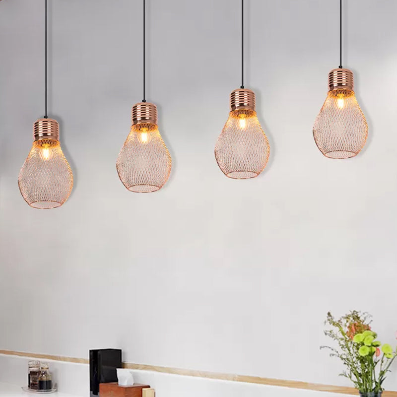 Vintage Bulb Cage Pendant Light in Rose Gold for Restaurants