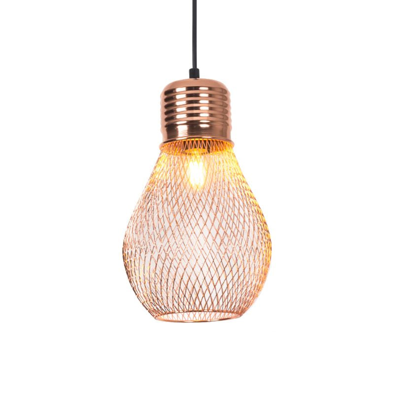 Vintage Bulb Cage Pendant Light in Rose Gold for Restaurants