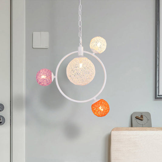 Orbit Glass Pendant Chandelier - 4/7-Light Ceiling Fixture with Black/White Hanging Ring