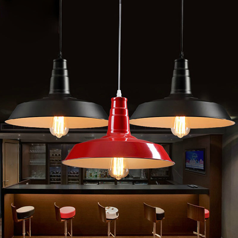 10"/14" Vintage Barn Pendant Lamp in Black/White/Red - Ceiling Fixture for Dining Room