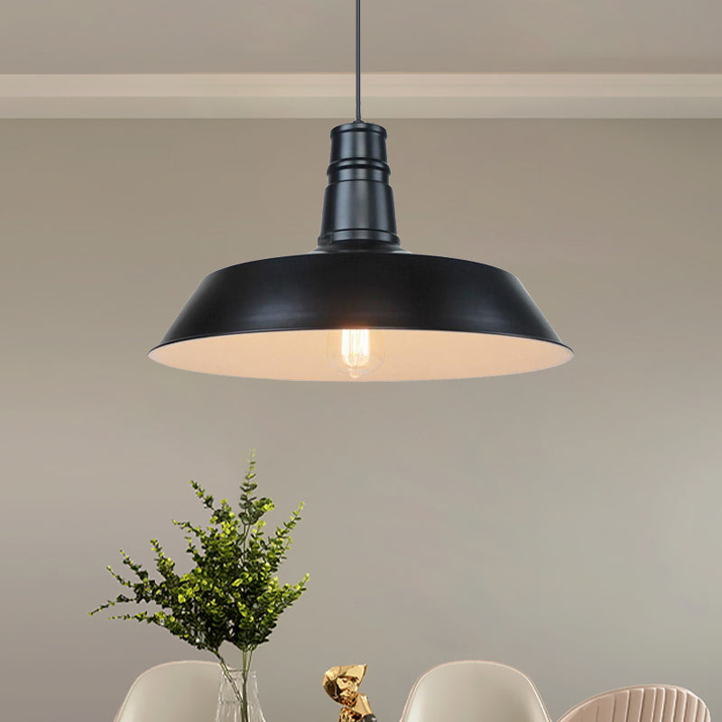 10"/14" Vintage Barn Pendant Lamp in Black/White/Red - Ceiling Fixture for Dining Room