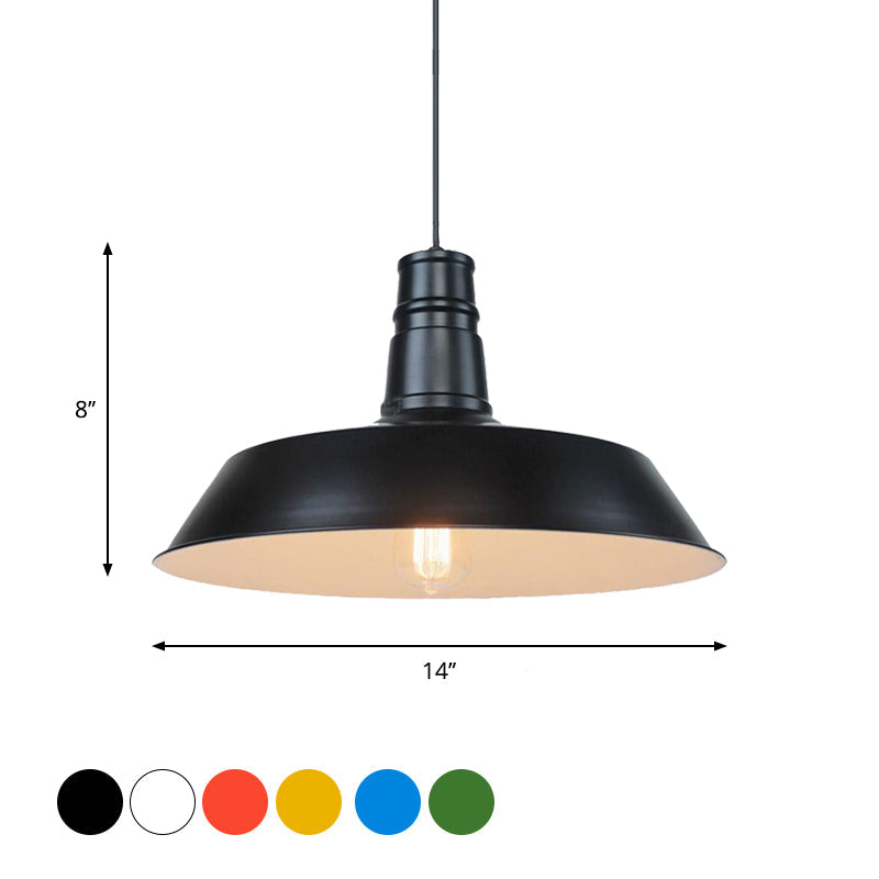 10"/14" Vintage Barn Pendant Lamp in Black/White/Red - Ceiling Fixture for Dining Room