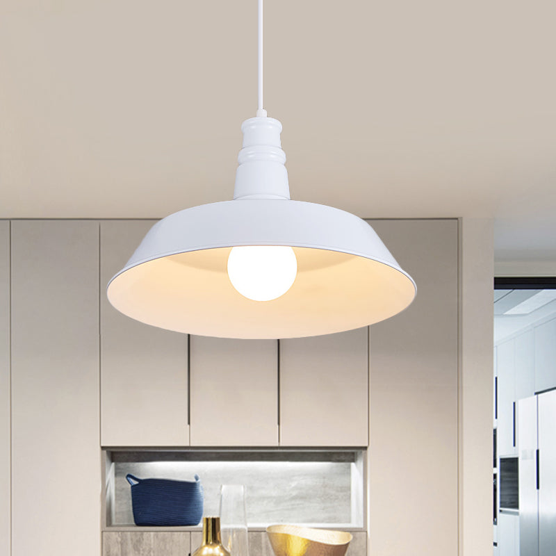 10"/14" Vintage Barn Pendant Lamp in Black/White/Red - Ceiling Fixture for Dining Room