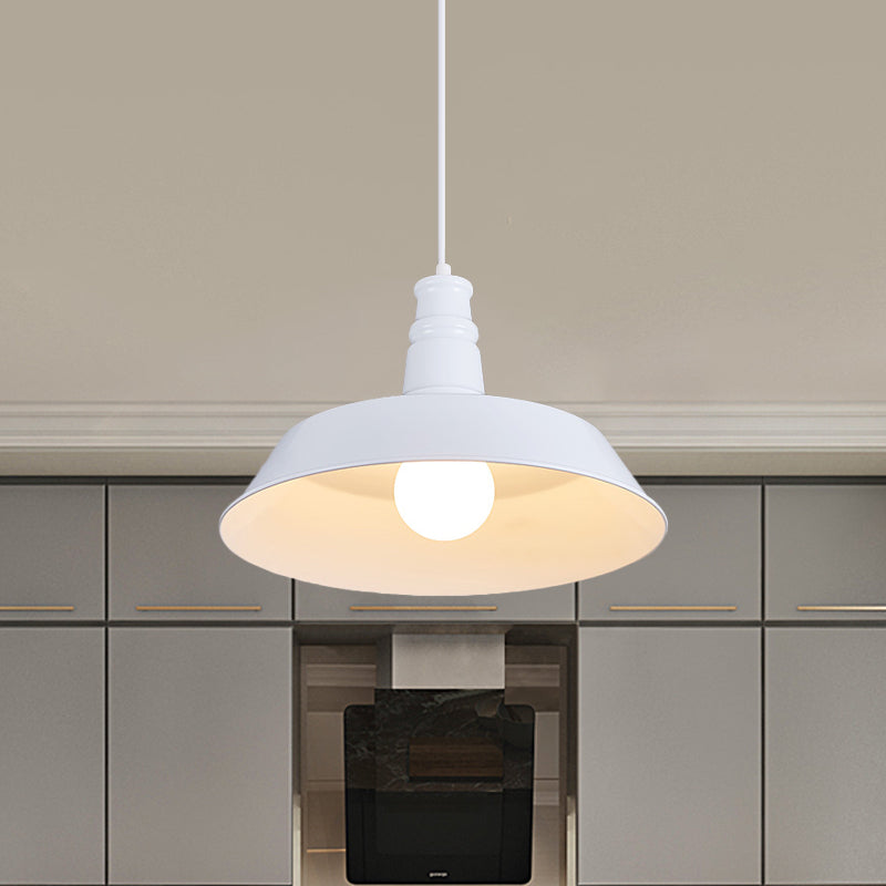 10"/14" Vintage Barn Pendant Lamp in Black/White/Red - Ceiling Fixture for Dining Room