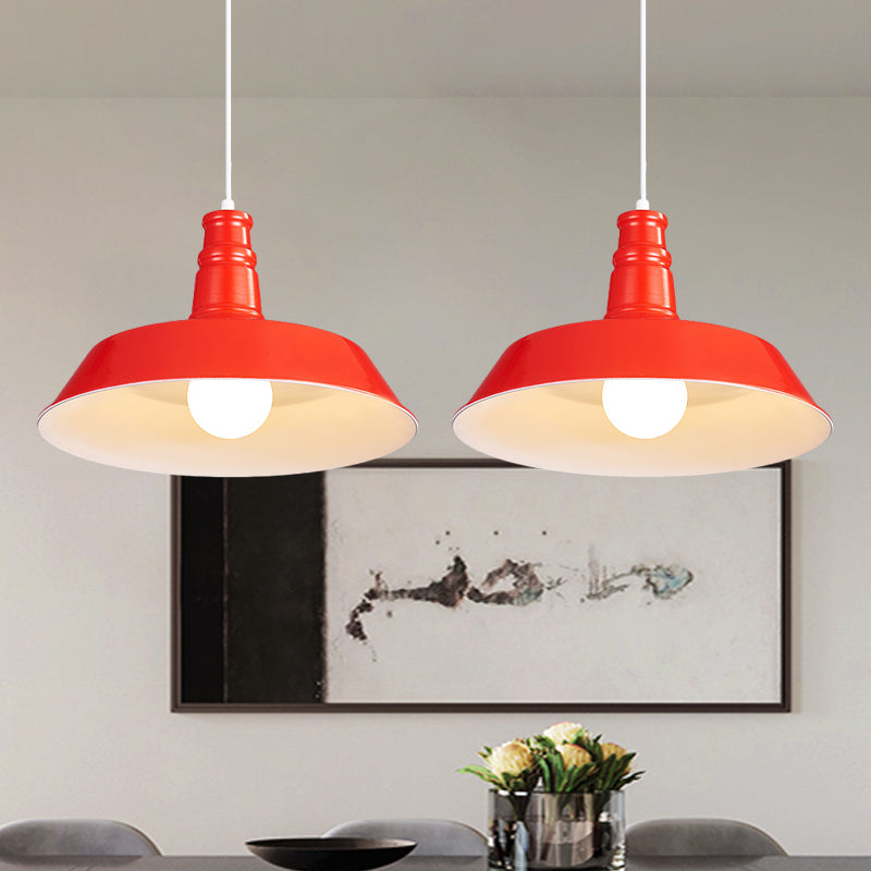 10"/14" Vintage Barn Pendant Lamp in Black/White/Red - Ceiling Fixture for Dining Room