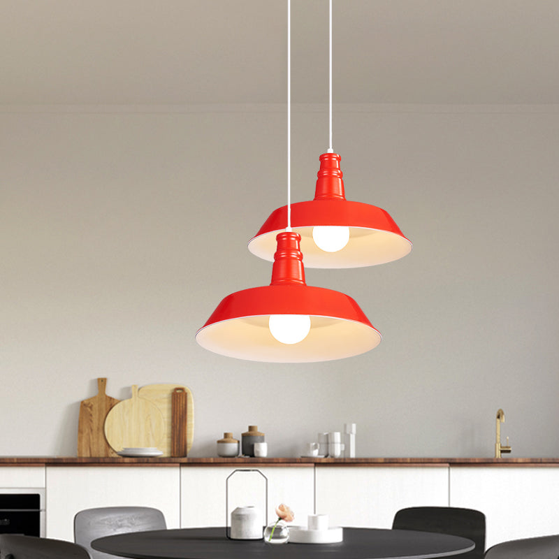 10"/14" Vintage Barn Pendant Lamp in Black/White/Red - Ceiling Fixture for Dining Room