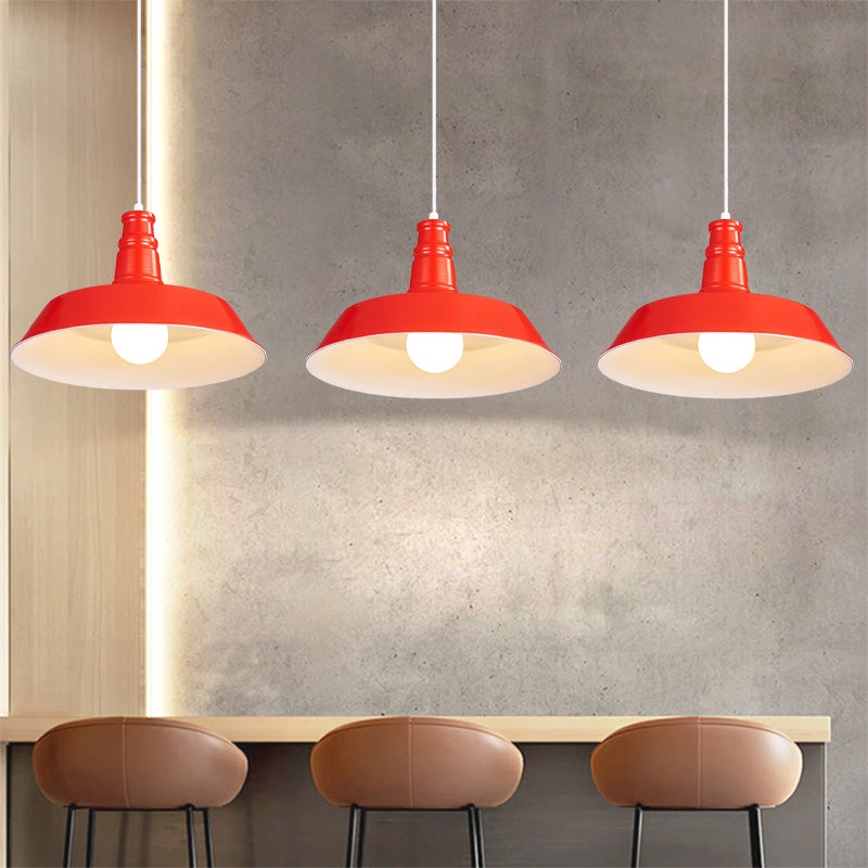 10"/14" Vintage Barn Pendant Lamp in Black/White/Red - Ceiling Fixture for Dining Room