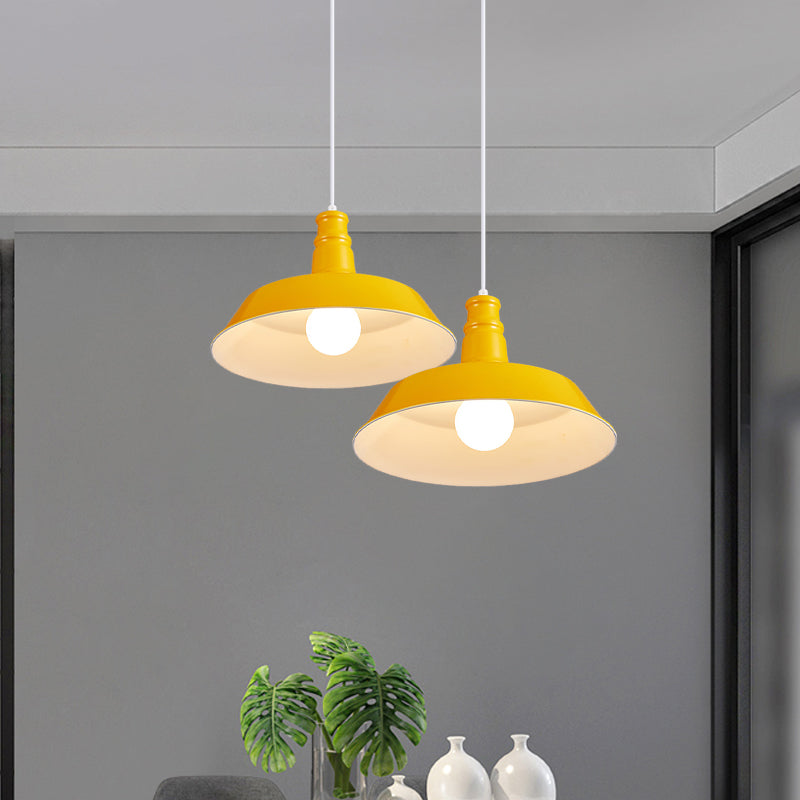 10"/14" Vintage Barn Pendant Lamp in Black/White/Red - Ceiling Fixture for Dining Room