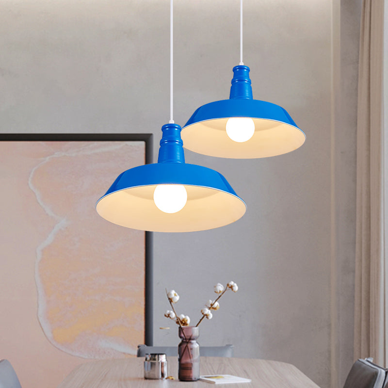 10"/14" Vintage Barn Pendant Lamp in Black/White/Red - Ceiling Fixture for Dining Room