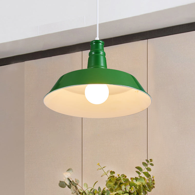 10"/14" Vintage Barn Pendant Lamp in Black/White/Red - Ceiling Fixture for Dining Room