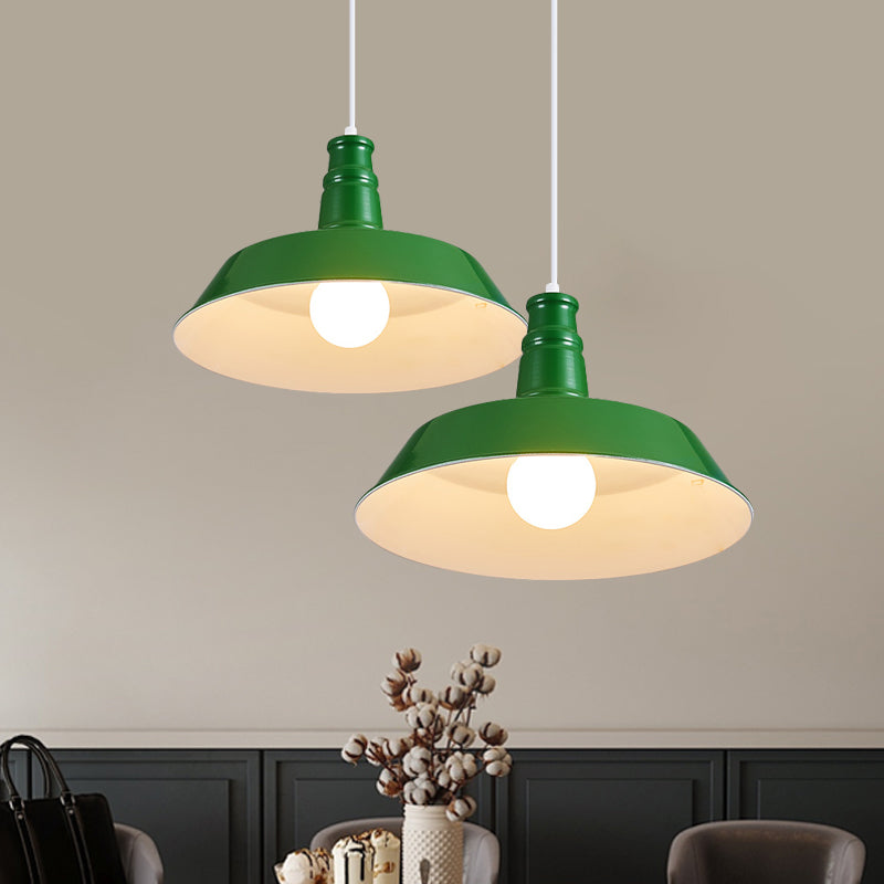 10"/14" Vintage Barn Pendant Lamp in Black/White/Red - Ceiling Fixture for Dining Room