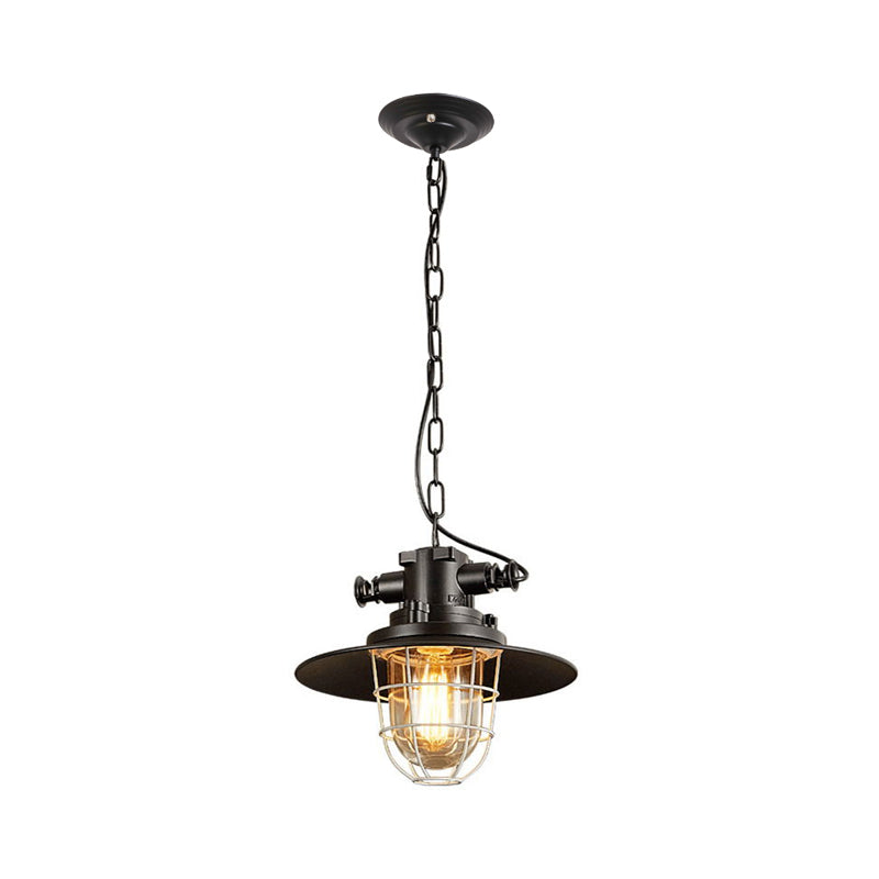 Suspension industrielle en fil de fer noir avec abat-jour en verre transparent