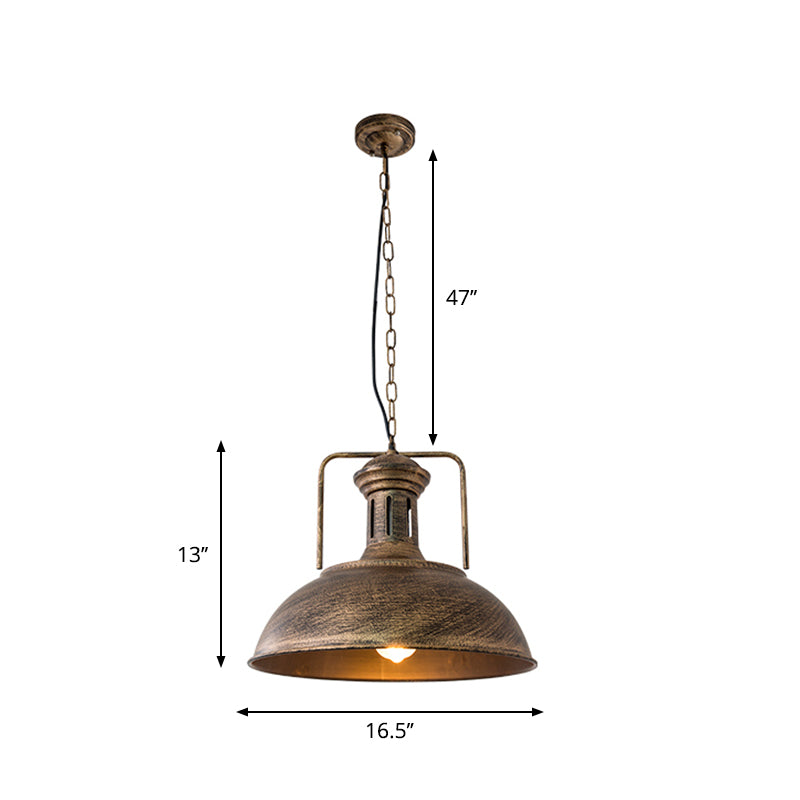 Industrial Metal Bowl Ceiling Lamp - Factory Style 1 Bulb Pendant Light, 12.5"/16.5" Width, Rust/Bronze Finish - Perfect for Restaurants