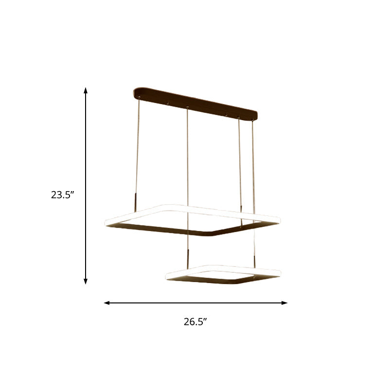 Contemporary Chandelier Lamp - Modern Brown Rectangle Suspension Light with Acrylic Shade in White/Warm/Natural Light - 2/3/5 Heads
