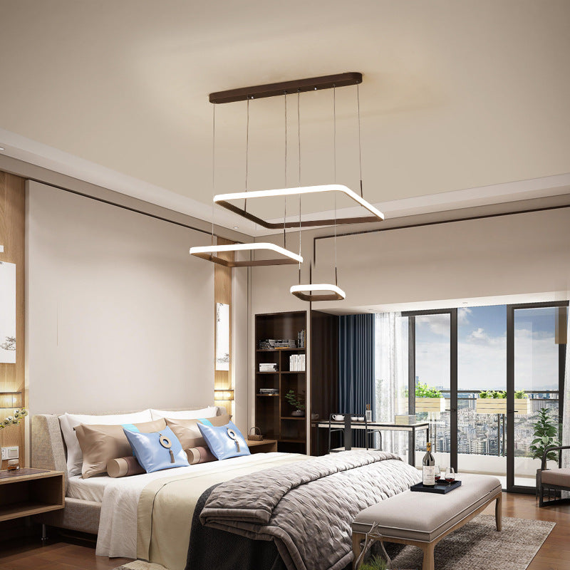 Contemporary Chandelier Lamp - Modern Brown Rectangle Suspension Light with Acrylic Shade in White/Warm/Natural Light - 2/3/5 Heads