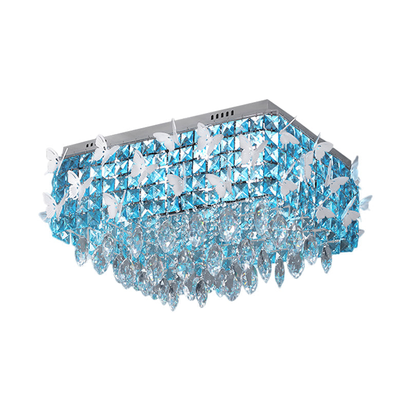 Rectangular Led Stainless-Steel Flush Mount Butterfly Ceiling Light Fixture With Clear/Amber/Lake