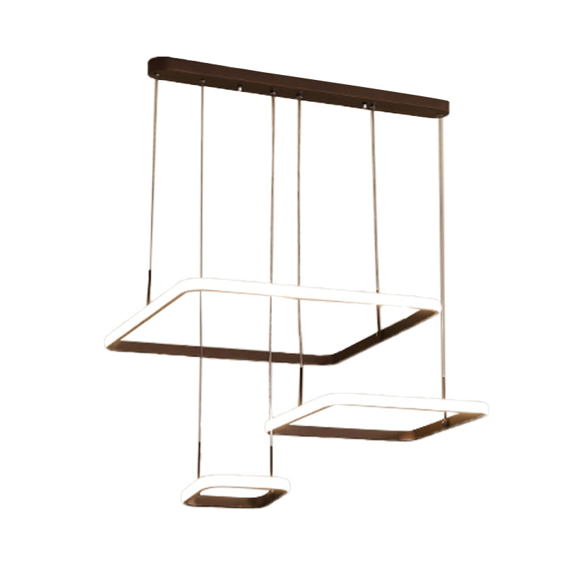 Contemporary Chandelier Lamp - Modern Brown Rectangle Suspension Light with Acrylic Shade in White/Warm/Natural Light - 2/3/5 Heads