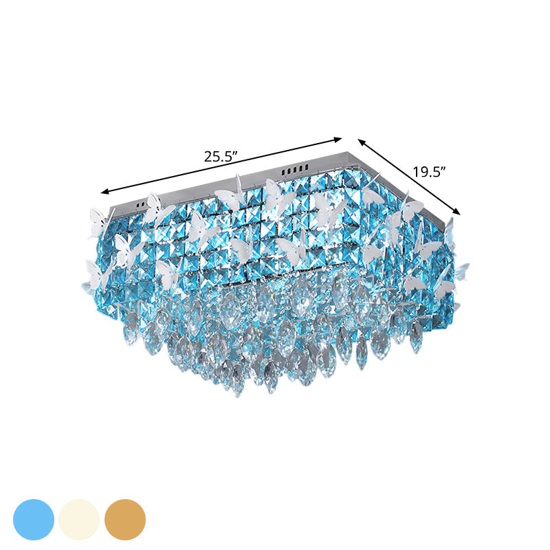 Rectangular Led Stainless-Steel Flush Mount Butterfly Ceiling Light Fixture With Clear/Amber/Lake