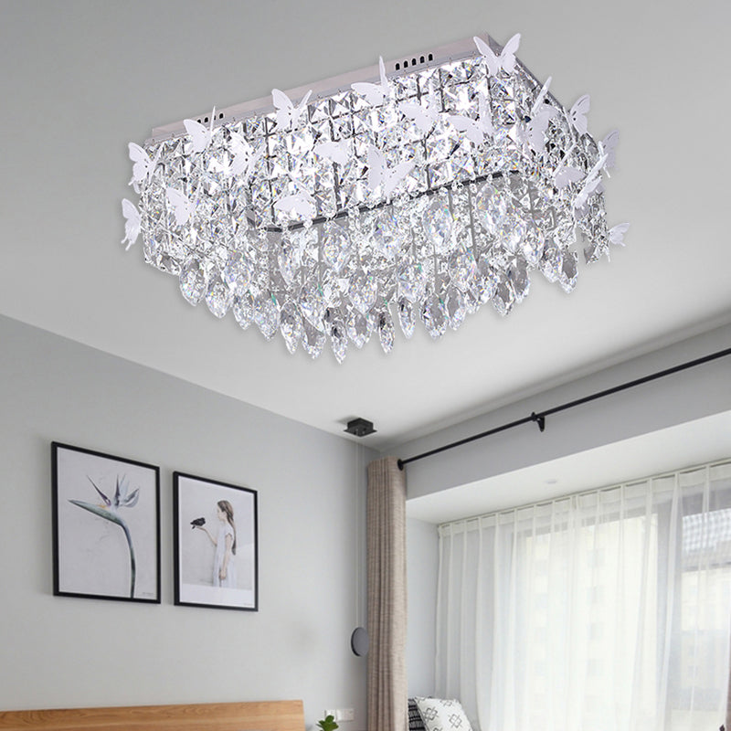 Rectangular Led Stainless-Steel Flush Mount Butterfly Ceiling Light Fixture With Clear/Amber/Lake