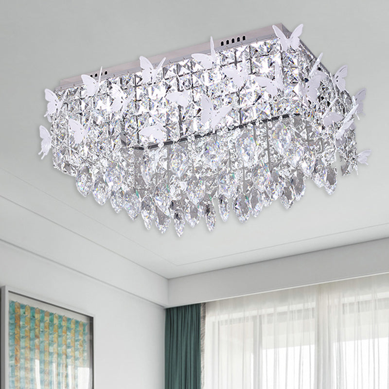 Rectangular Led Stainless-Steel Flush Mount Butterfly Ceiling Light Fixture With Clear/Amber/Lake