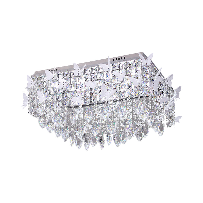 Rectangular Led Stainless-Steel Flush Mount Butterfly Ceiling Light Fixture With Clear/Amber/Lake