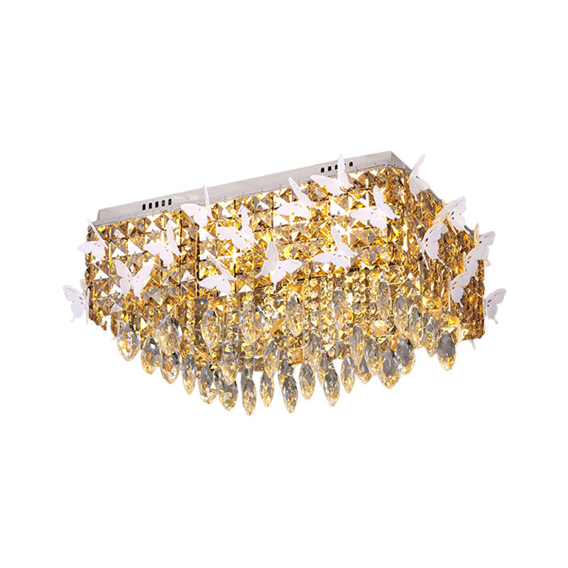 Rectangular Led Stainless-Steel Flush Mount Butterfly Ceiling Light Fixture With Clear/Amber/Lake