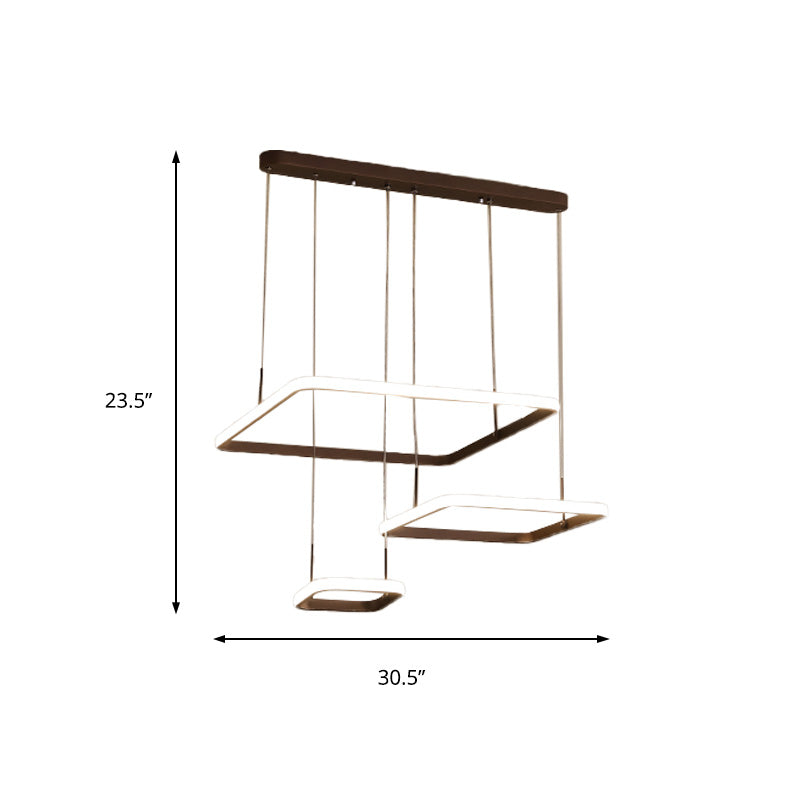 Contemporary Chandelier Lamp - Modern Brown Rectangle Suspension Light with Acrylic Shade in White/Warm/Natural Light - 2/3/5 Heads