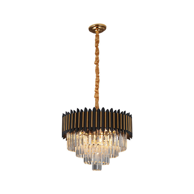Modern Black and Gold Conic Pendant Chandelier with Crystal Block Shade - Simplicity 6/12-Bulb Hanging Light Fixture
