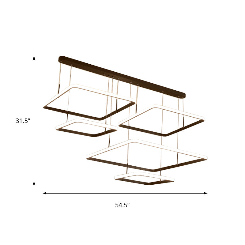 Contemporary Chandelier Lamp - Modern Brown Rectangle Suspension Light with Acrylic Shade in White/Warm/Natural Light - 2/3/5 Heads