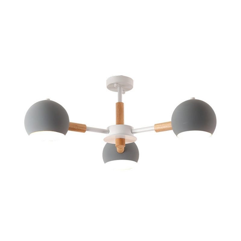 Modern Metal Ball Pendant Chandelier - Grey/White 3/6/8 Heads Living Room Ceiling Light