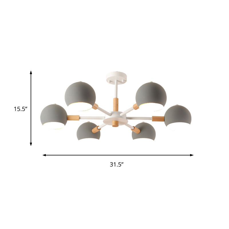 Modern Metal Ball Pendant Chandelier - Grey/White 3/6/8 Heads Living Room Ceiling Light