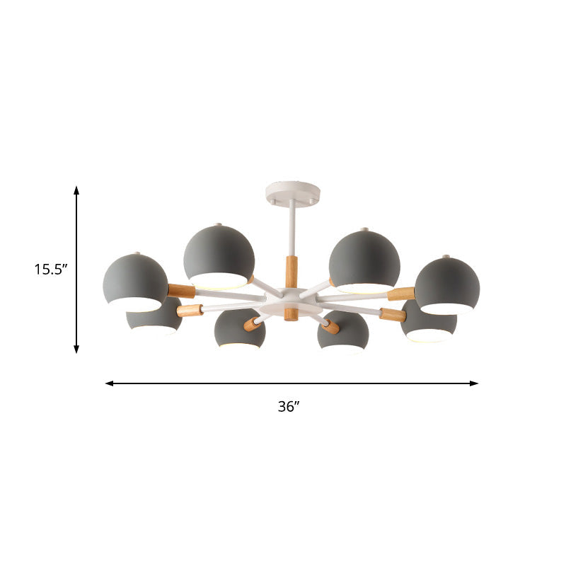 Modern Grey/White Ball Pendant Chandelier - Metal 3/6/8 Heads - Hanging Ceiling Light for Living Room