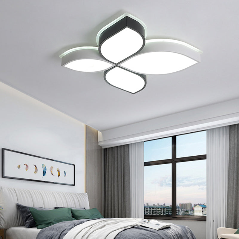 Minimalist Acrylic Shaded LED Flush Mount Ceiling Light – 18"/23.5" Wide, Black and White Leaf Design, White Light