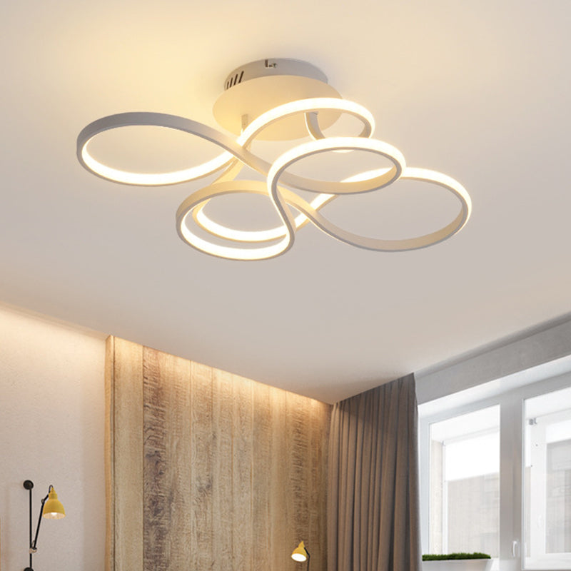 Contemporary Acrylic Twisted Semi Flush Mount LED Ceiling Light in Black/Gold/White - White Light