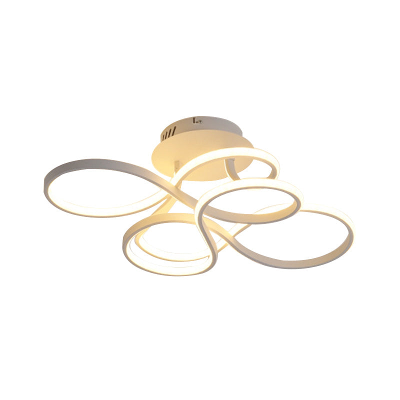 Contemporary Acrylic Twisted Semi Flush Mount LED Ceiling Light in Black/Gold/White - White Light