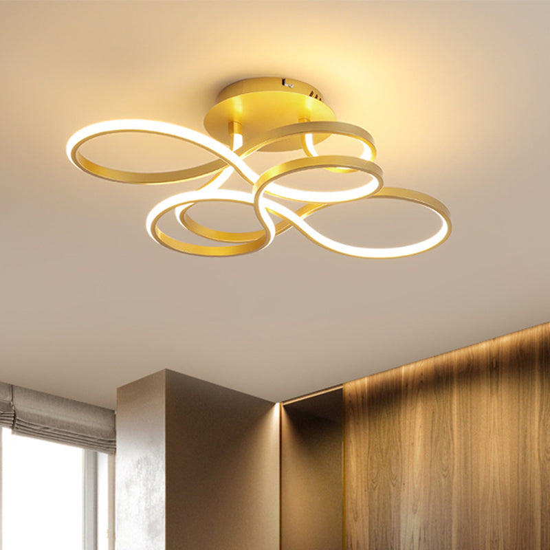 Contemporary Acrylic Twisted Semi Flush Mount LED Ceiling Light in Black/Gold/White - White Light