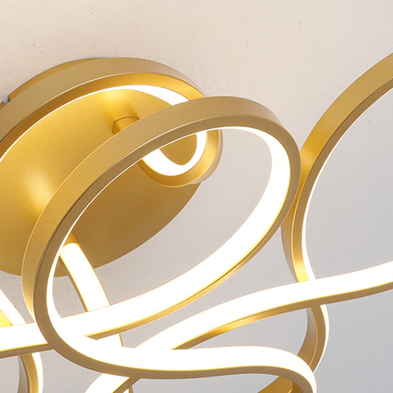 Contemporary Acrylic Twisted Semi Flush Mount LED Ceiling Light in Black/Gold/White - White Light