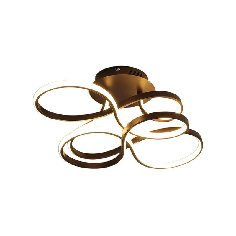 Contemporary Acrylic Twisted Semi Flush Mount Led Ceiling Light In Black/Gold/White - White