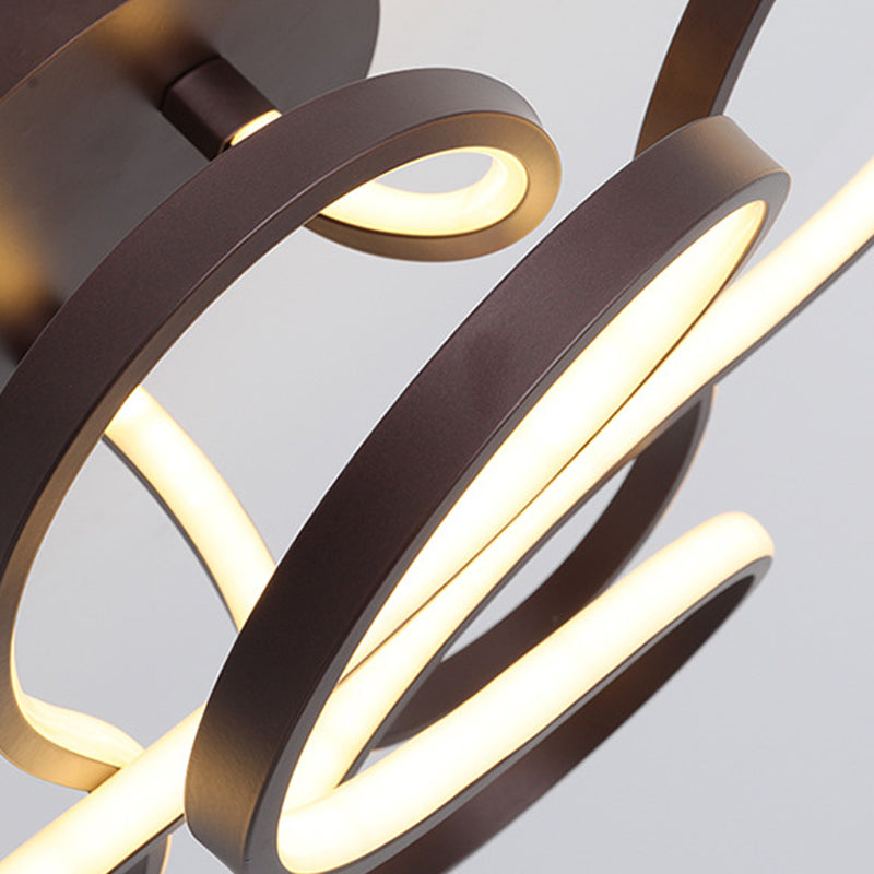 Contemporary Acrylic Twisted Semi Flush Mount LED Ceiling Light in Black/Gold/White - White Light