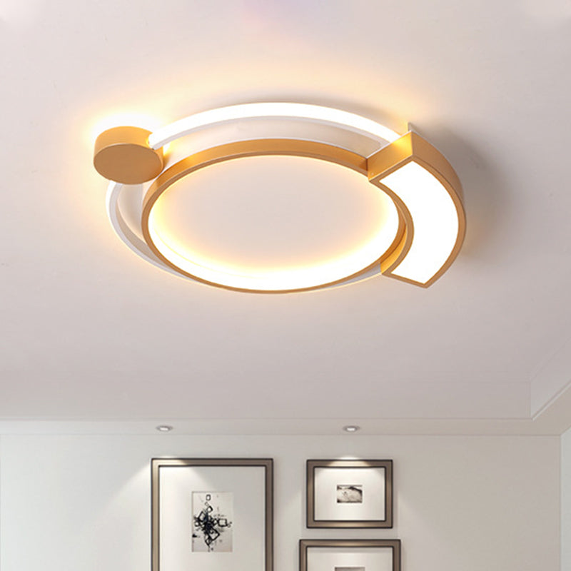 16"/19.5" Modern Orbit Acrylic LED Flush Ceiling Light, Black/Gold Finish, White Light
